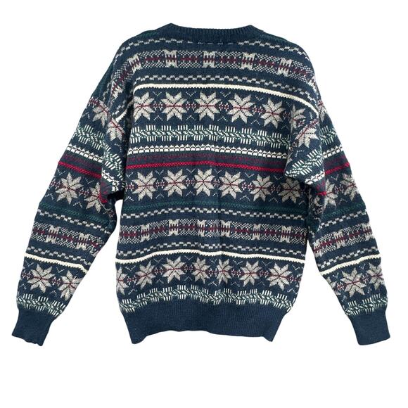 VTG Wool Sweater Lg 90s Grandpa Jumper Kurt Cobain Nordic Pattern Snowflake 80s - Picture 2 of 16